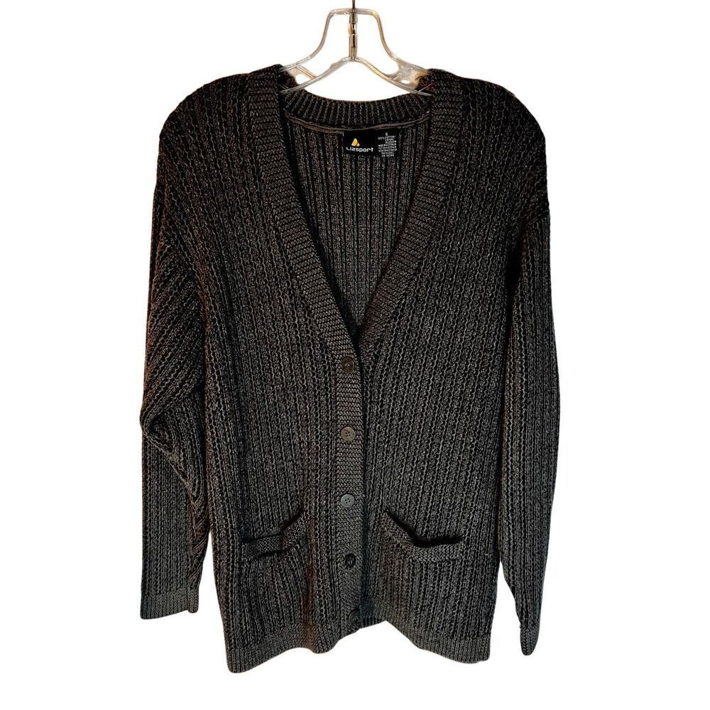 Vintage Liz Sport 100% Cotton Gray Cardigan Sweater Women's Small